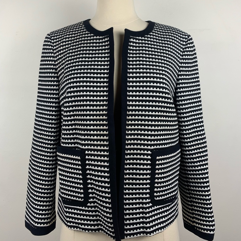 Nine West Black & White Open Front Blazer